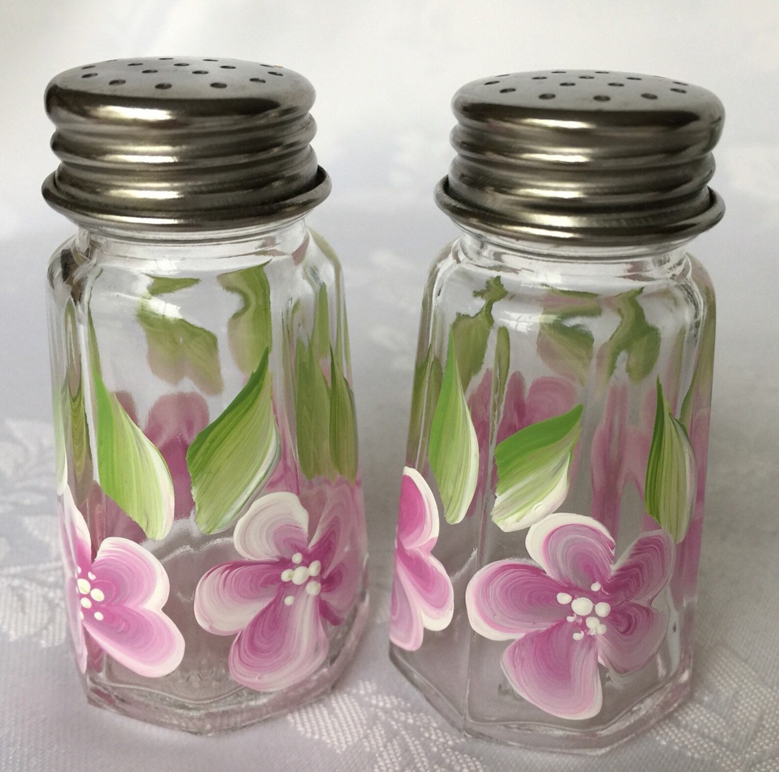 Salt and Pepper Shakers Hand Painted With Pink Flowers or Sage Etsy