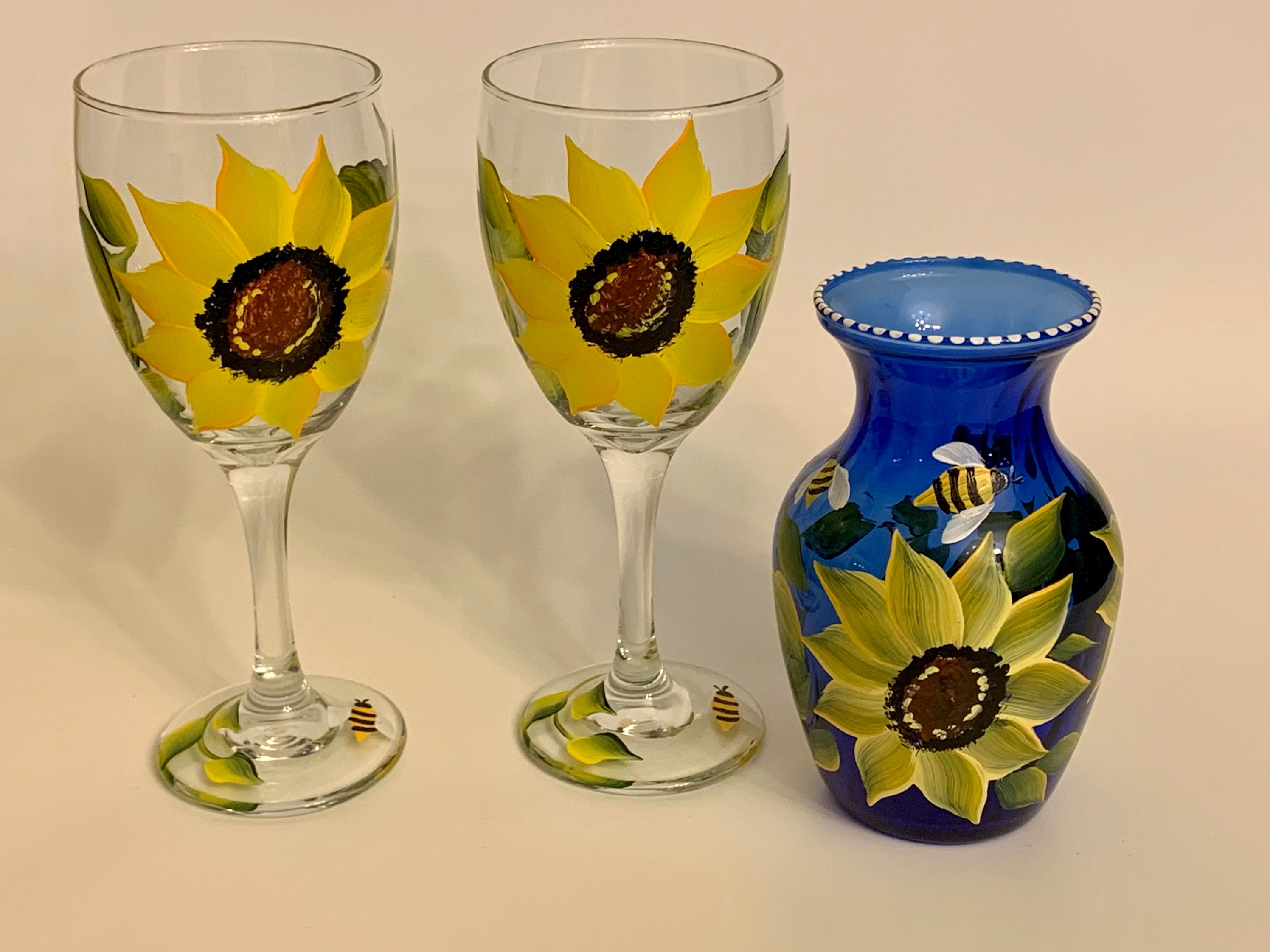 Set 4 New Hidalglass SUNFLOWER Stemless WINE GLASSES Drinking 17