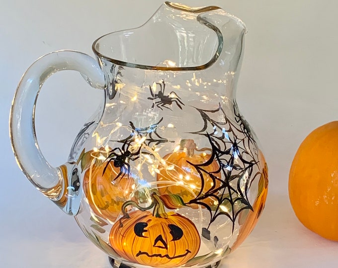 Halloween Glass Spooky Pitcher, Fall Spooky Pumpkin Pitcher, Spiders ...