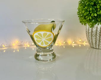 Painted lemons martini glass, limoncello martini, single lemon drop martini housewarming gift, cocktail glass godmother gift, candle holder