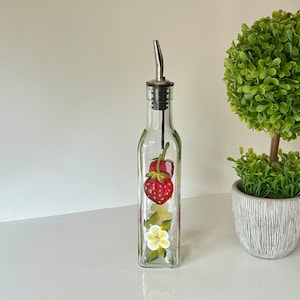 Strawberry oil bottle, liquid soap dispenser, liquor dispenser, strawberry kitchen decor mom, friend  birthday gift  strawberry dispenser
