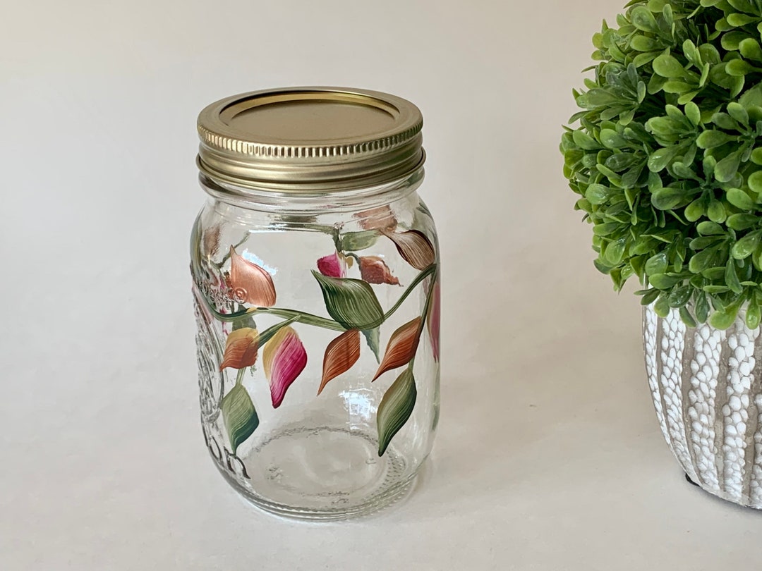 Painted Glass Jar With Fall Leaves Sangria Jar Drinks Mason Etsy