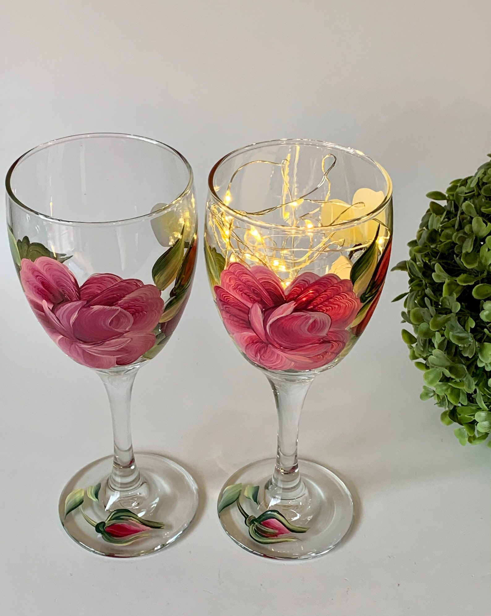 Painted Wine Glasses With Roses and Butterflies Set of 2 Etsy