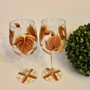 Painted Wine Glasses With Fall Leaves, Wine Goblet, Fall Decor, Gift ...