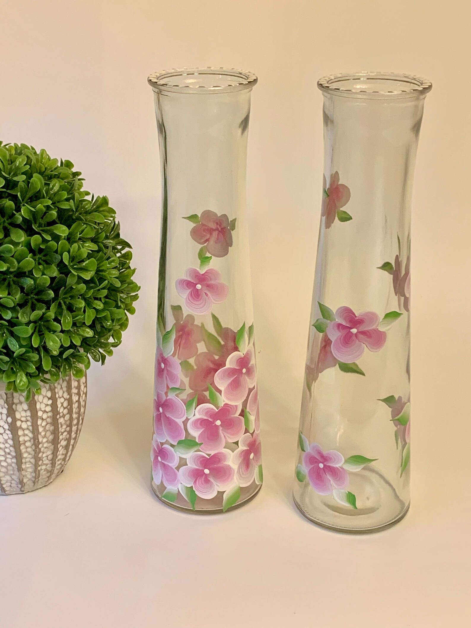 Painted Glass Bud Vase With Pink Flowers Bud Vase Step Mom Etsy