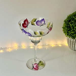 Painted margarita glass butterfly 21st birthday gift for her, one summer cocktail glass, margarita lover gift, mother of groom glass