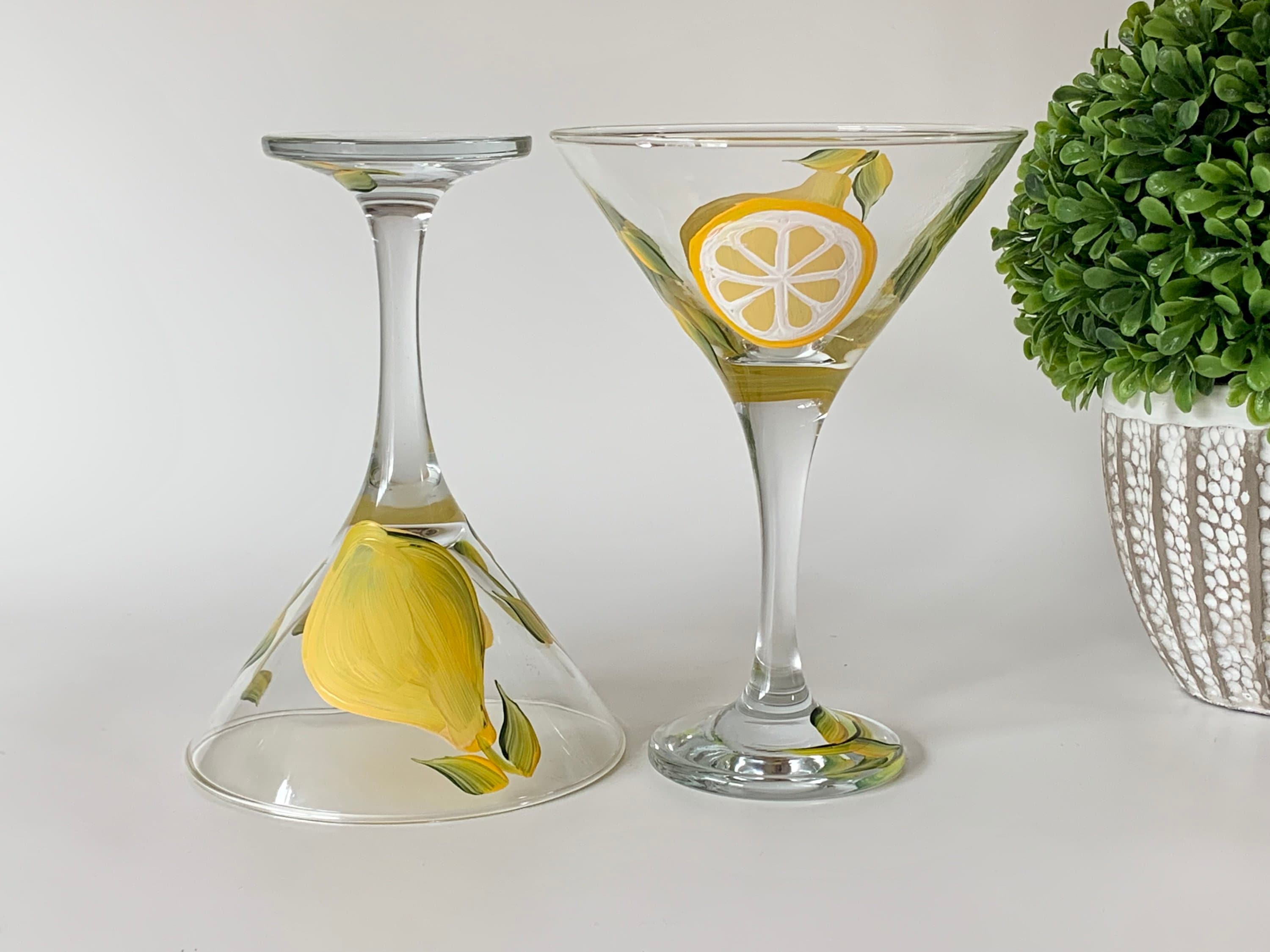 Hand Painted, Martini Glasses, Lemons Martini, Limoncello Martini, Lemon  Drop Martini, Painted Lemon Glass, Lemon Martini, Cocktail Glass 