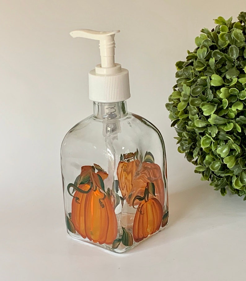 Pumpkins liquid soap dispenser painted glass dish soap Etsy