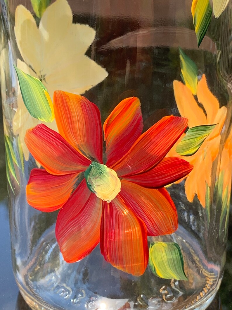 Painted olive oil bottle with fall daisies perfect for your Etsy