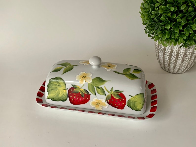 Hand Painted Ceramic Butter Dish Strawberry Butter Dish With Etsy