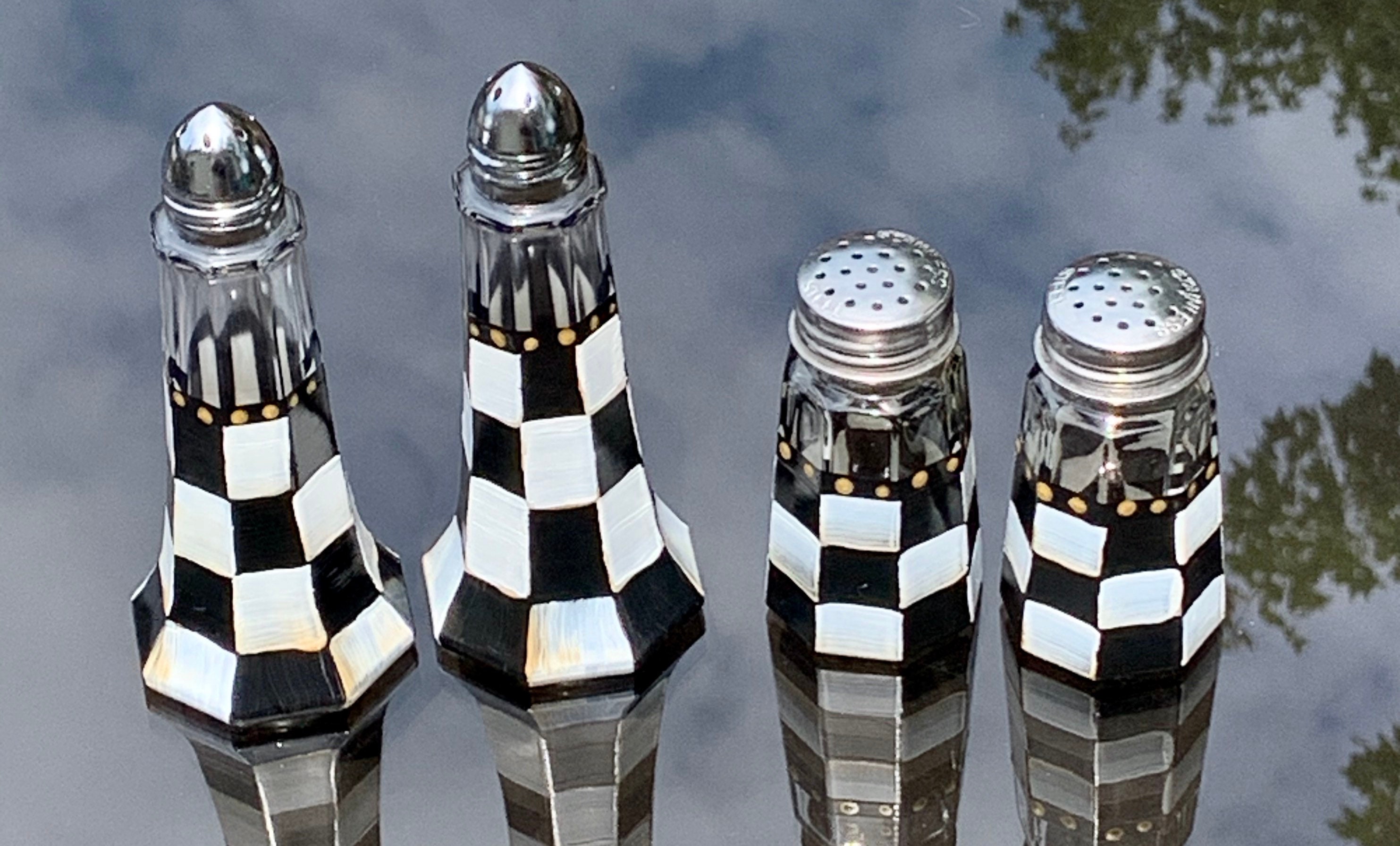 Painted salt and pepper shakers with black and white Etsy