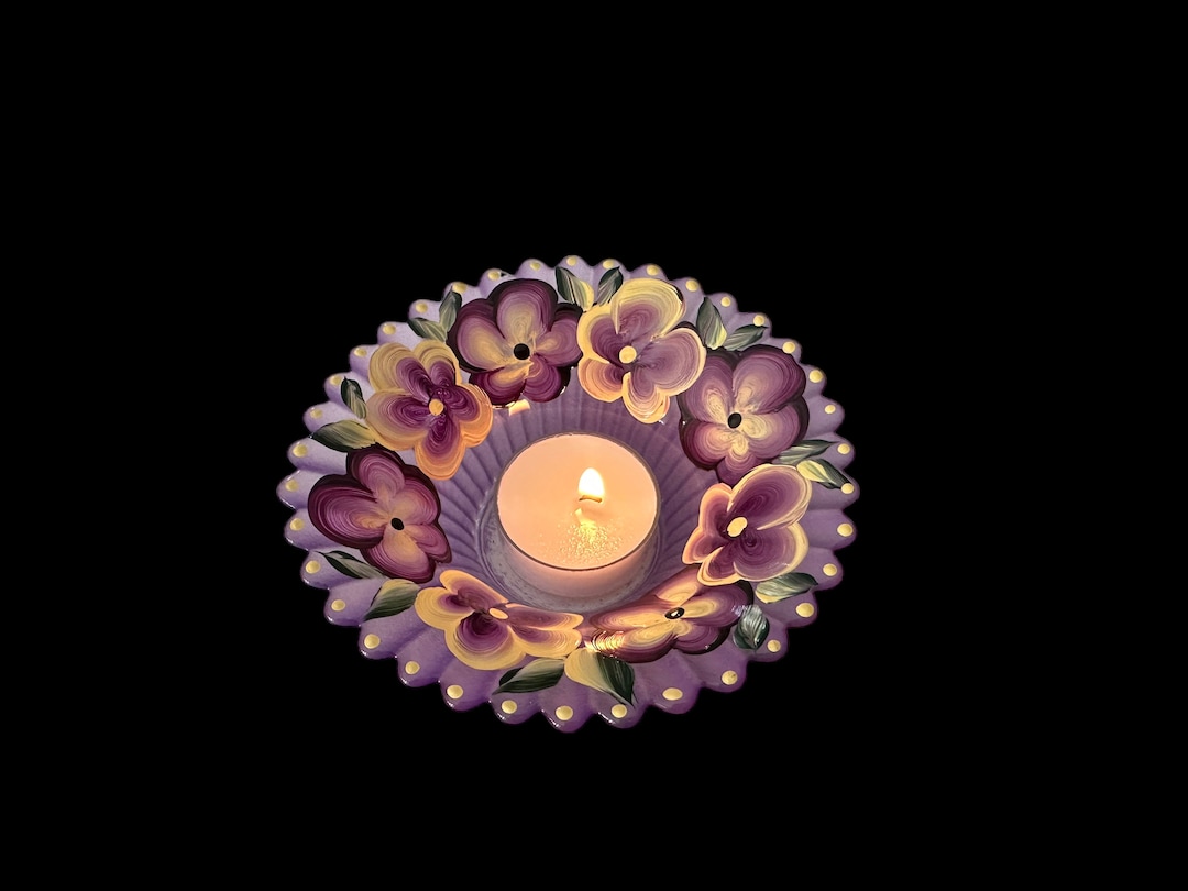 Hand Painted Votive Candle Holder, Unique Glass Ring Dish, Colorful