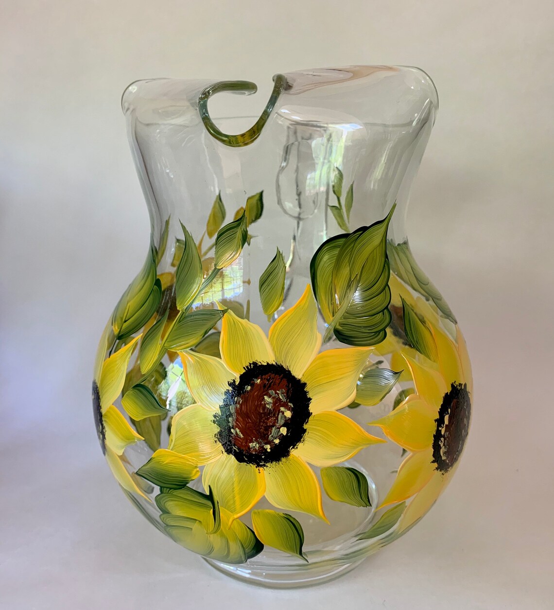 Hand Painted Glass Pitcher Set. Etsy