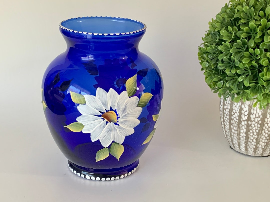 Painted Cobalt Blue Flowers Vase Mothers Day T Sister In Etsy