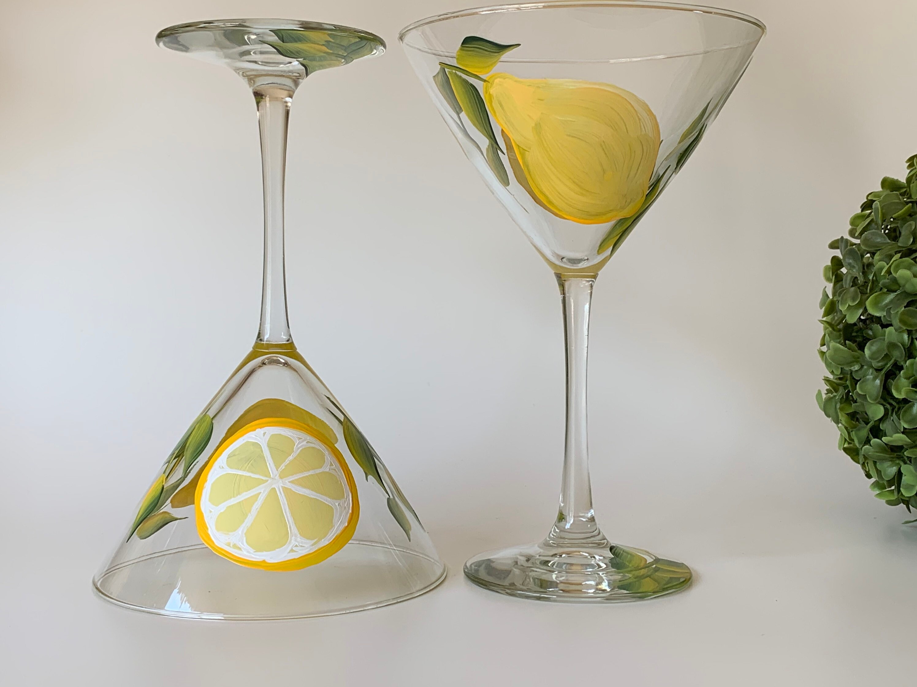 Personalized Martini Glasses Custom Engraved Set of 2- Lemon Drop