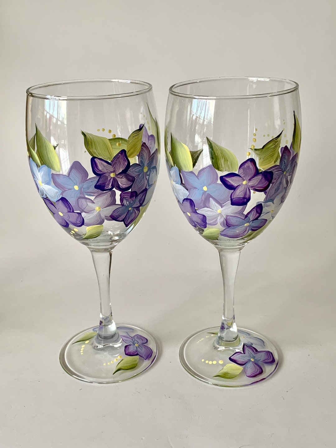 Painted Wine Glasses, Hydrangea Wine Glass, Wine Goblet, Wine Lover