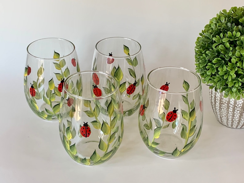 Ladybugs Pitcher Set Large Water Pitcher, Painted Wine Glasses ...
