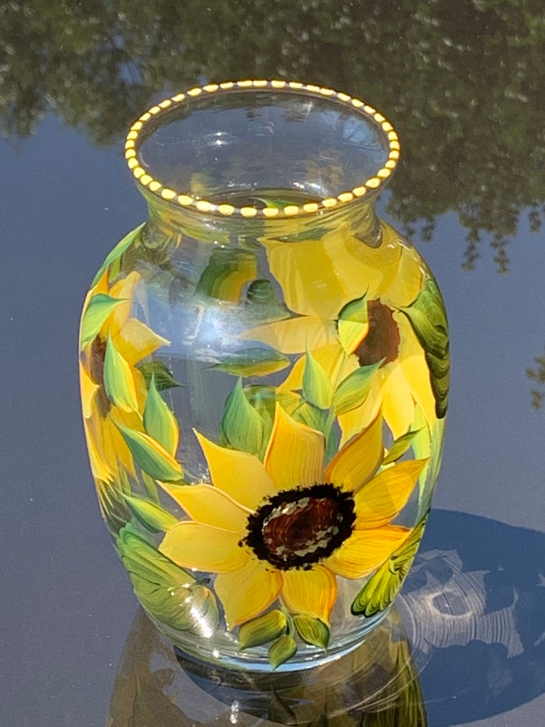 Hand Painted Sunflowers Glass Vase Flowers Vase Gift - Etsy