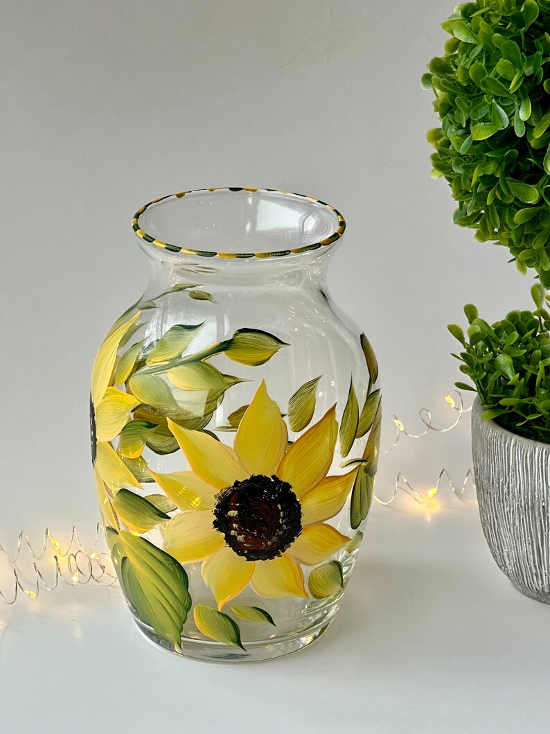 Hand Painted Sunflowers Glass Vase, Flowers Vase Gift, Birthday Gift ...