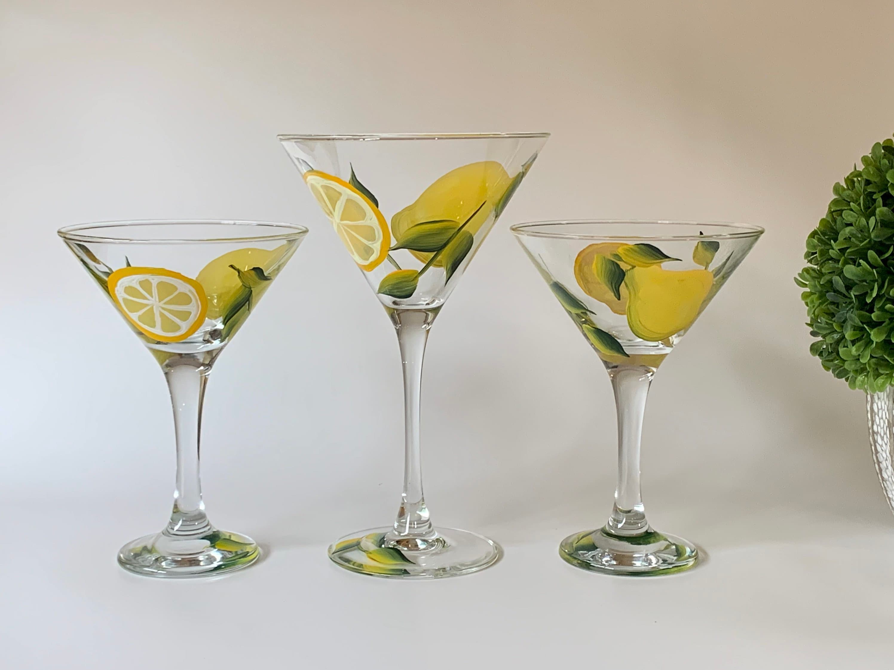 Personalized Martini Glasses Custom Engraved Set of 2- Lemon Drop