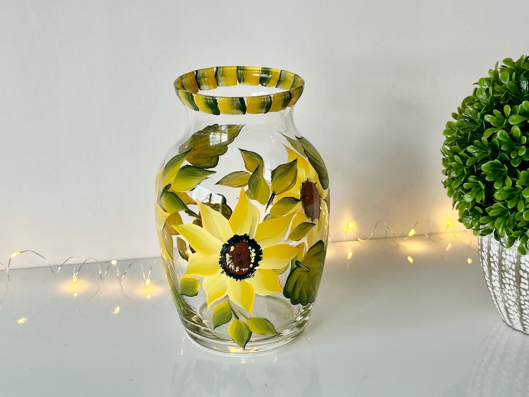 Hand Painted Sunflowers Glass Vase, Flowers Vase Gift, Birthday Gift ...