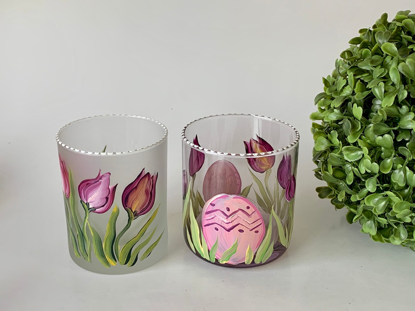 Painted Tulips Candle Holders on a Frosted Glass or a Clear Etsy