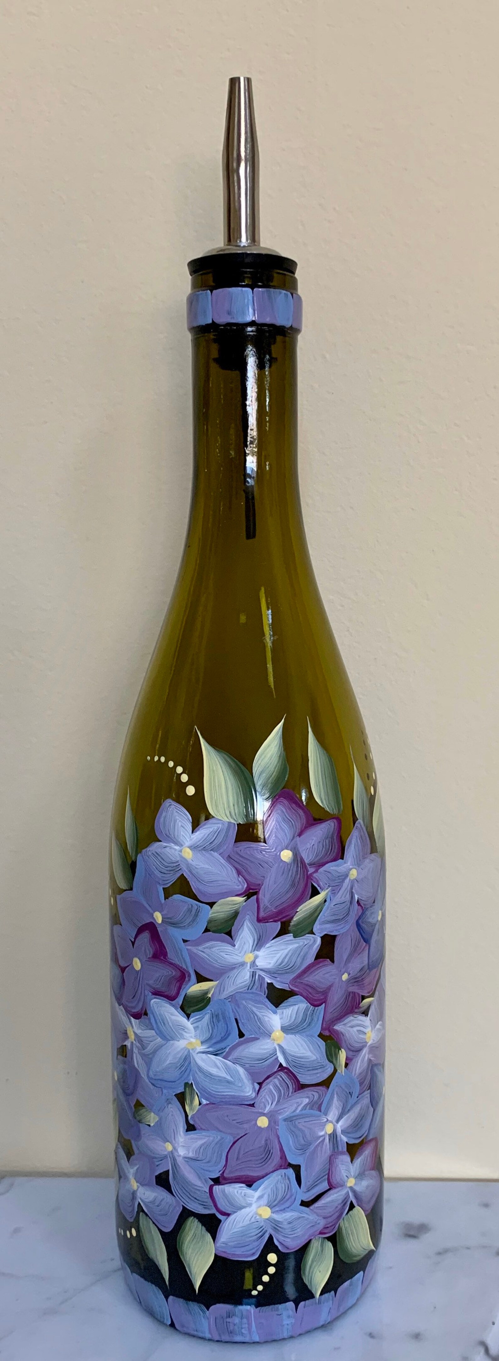 Hand Painted Olive Oil Colored Bottle With Hydrangeas is Great Etsy