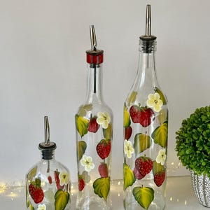 Strawberry oil bottle, liquid soap dispenser, liquor dispenser, recycled wine bottle, strawberry kitchen decor, strawberry dispenser