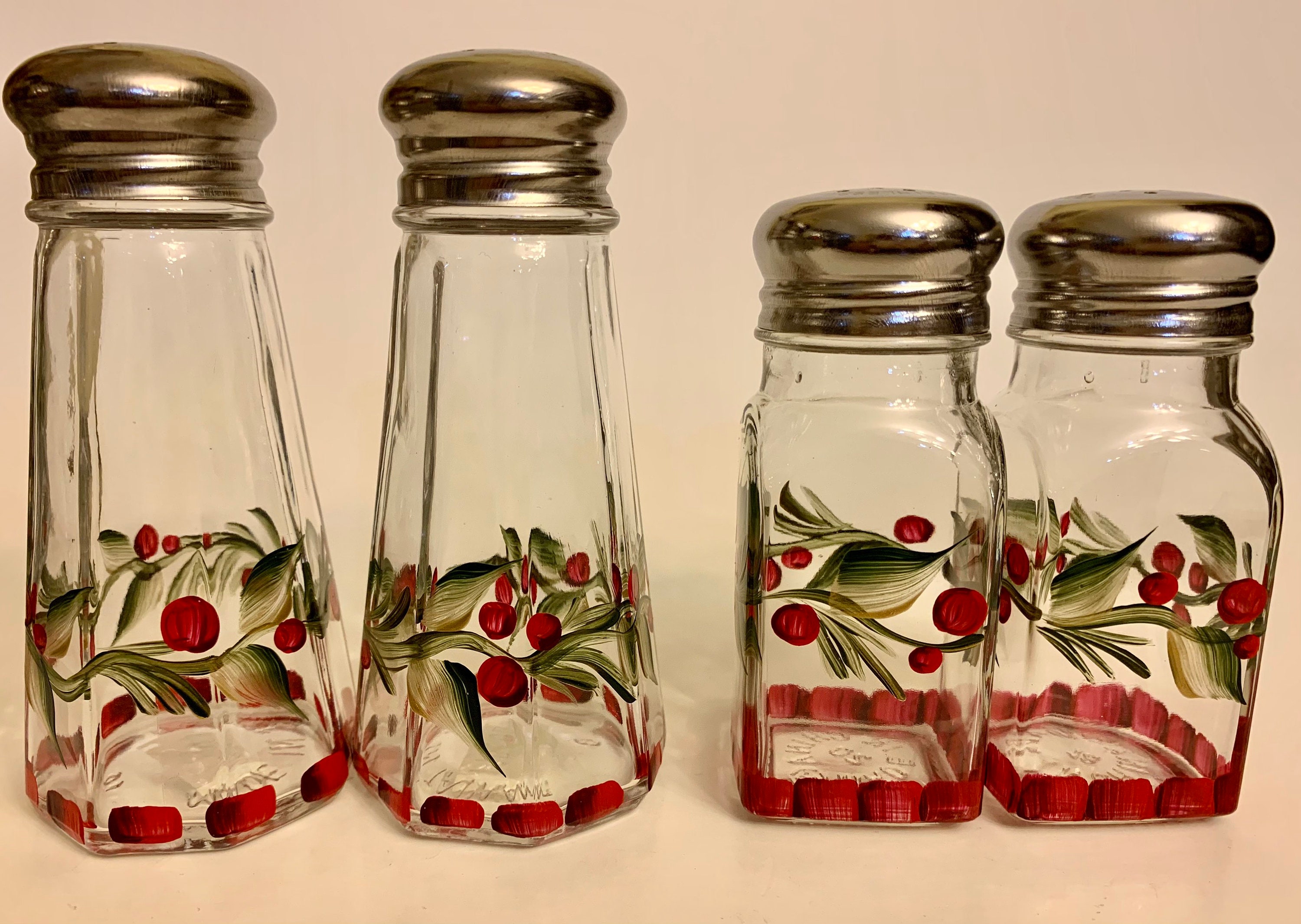 Salt and pepper shakers painted with red winter berry choose Etsy