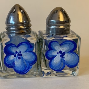 Set of salt and pepper shakers with hand painted blue flowers design,great for summer!