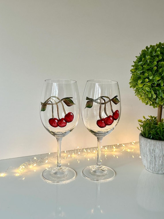 28oz Red Wine Goblets Set Of 2 Bezrat Wine Glasses Hand Painted - Set Of 2  - Women Wine Gift - Wine Cornet Barcelona