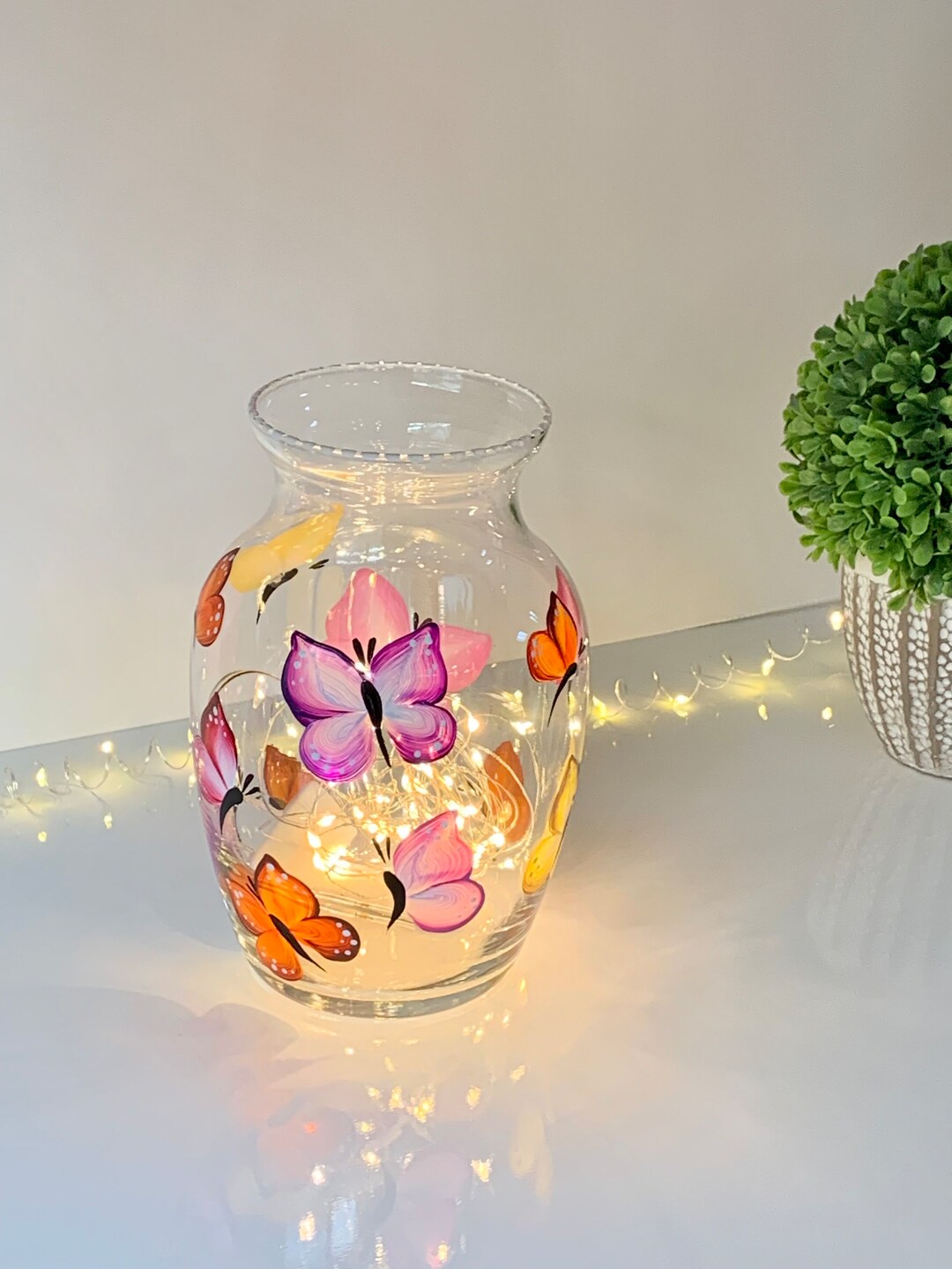 Painted Glass Vase With Butterflies, Bride to Be Gift, Mothers Day