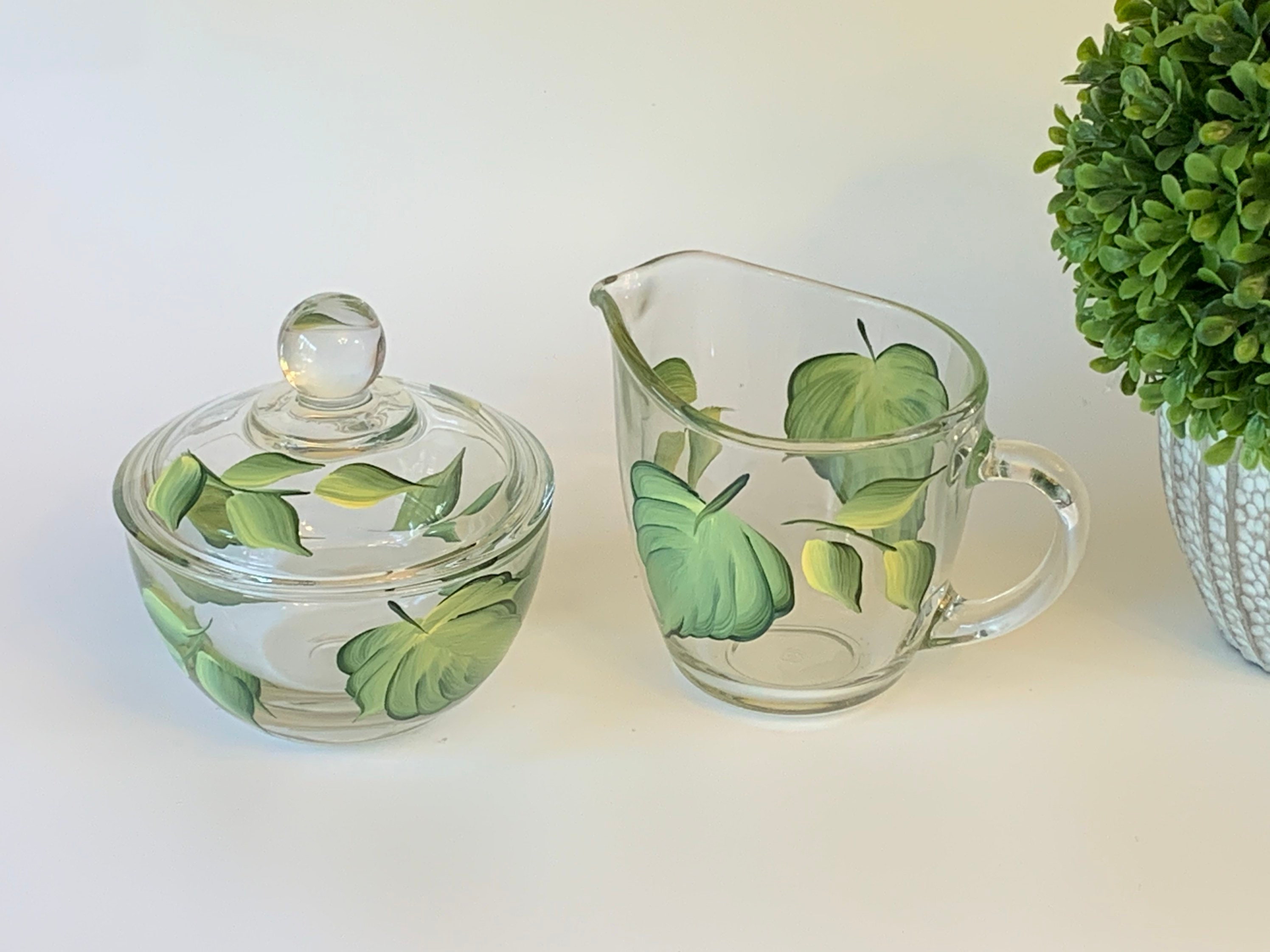 Hand painted glass sugar and creamer set sunflowers or sage Etsy