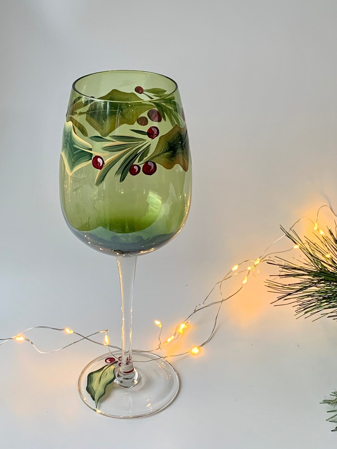 Painted Winter Wine Glasses Christmas Holly Glass, Christmas Gifts for