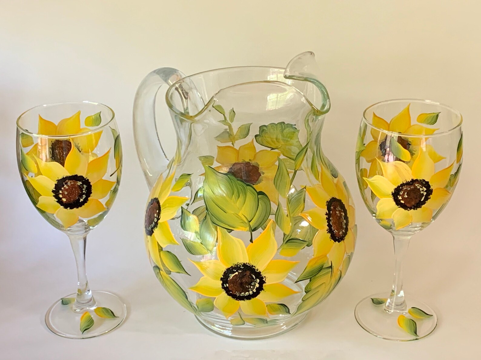Hand Painted Glass Pitcher Set. Etsy