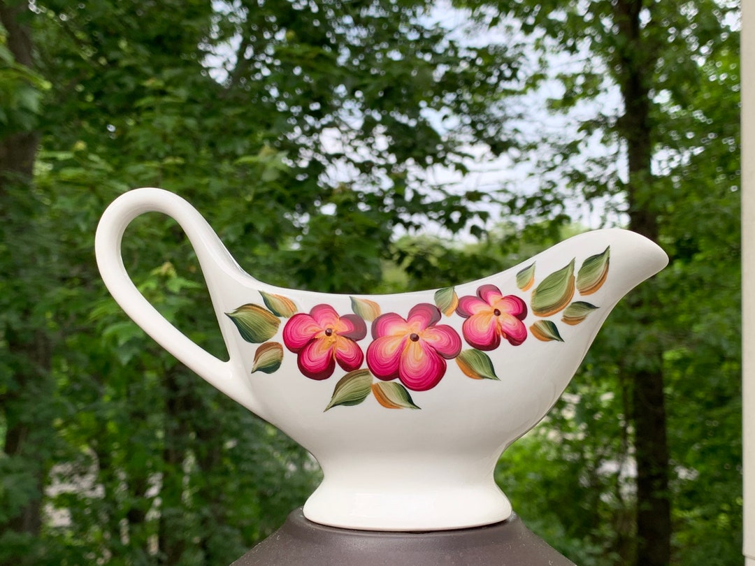 Hand Painted Ceramic Gravy Boat With Burgundy Gold Flowers on Etsy