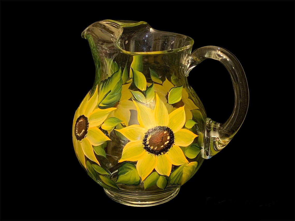Hand Painted Glass Pitcher Set. Etsy