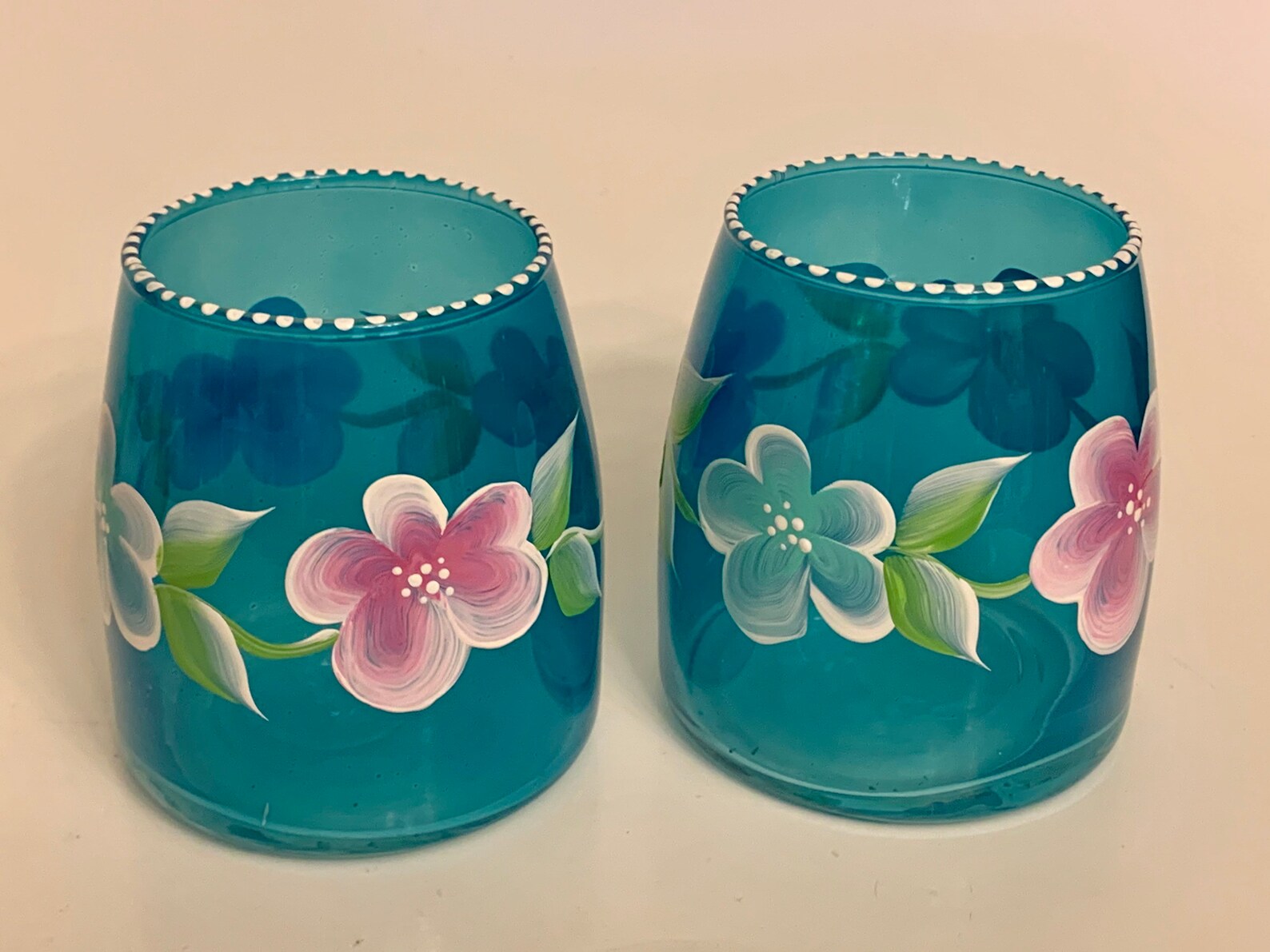 Hand Painted Candle Holders on a Frosted Glass or a Sea Blue Etsy