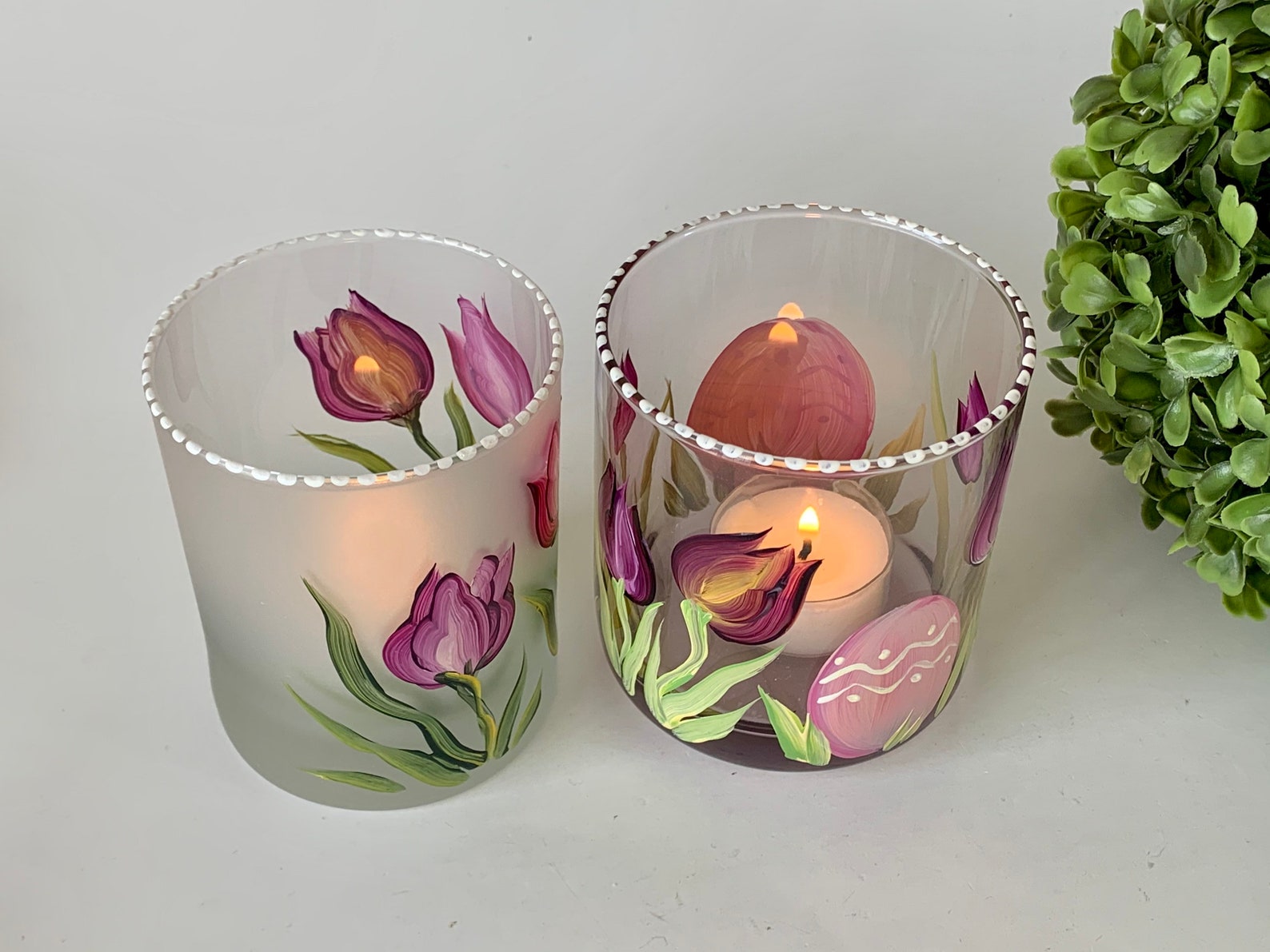 Painted Tulips Candle Holders on a Frosted Glass or a Clear Etsy