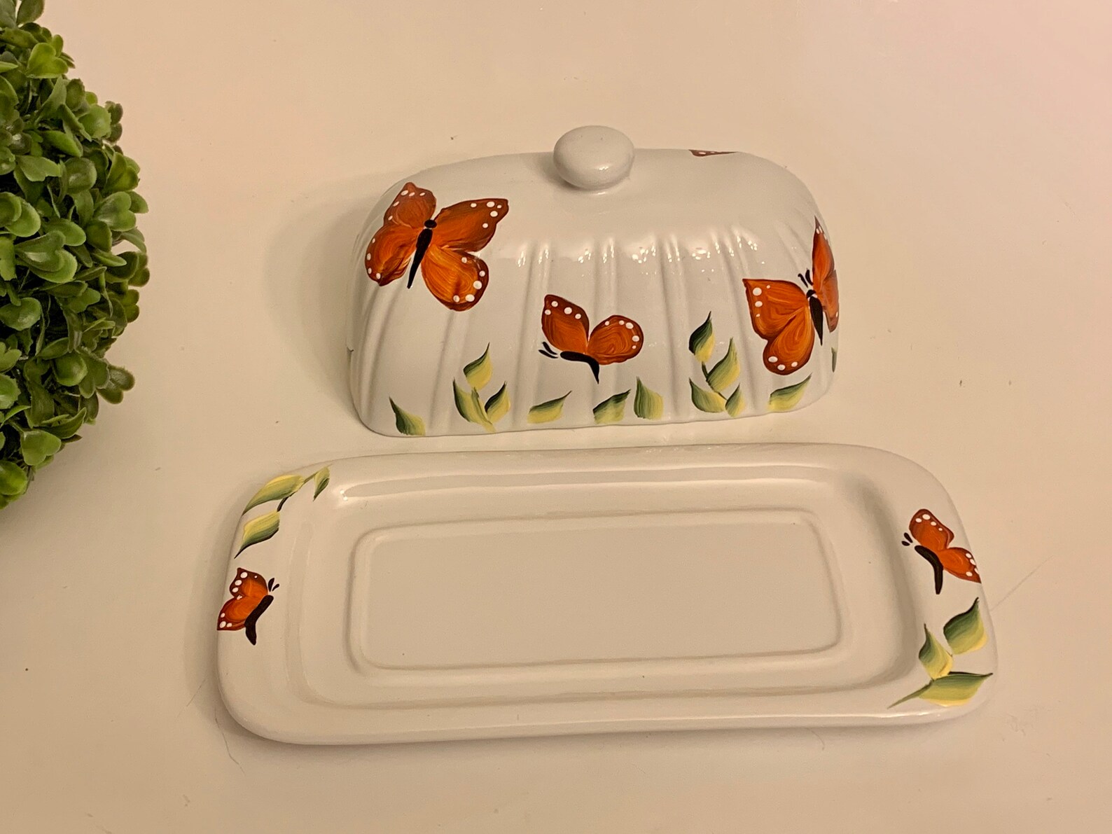 Painted butter dish with monarch butterflies ceramic butter Etsy