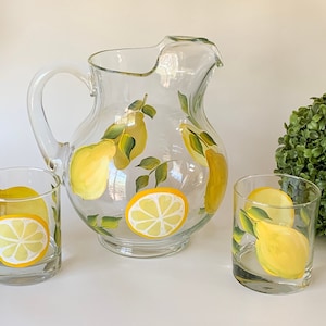 Lemonade glass pitcher set , summer wedding gift, step mom gift, whiskey glass, Mother’s Day gift basket, pitcher, godmother gift