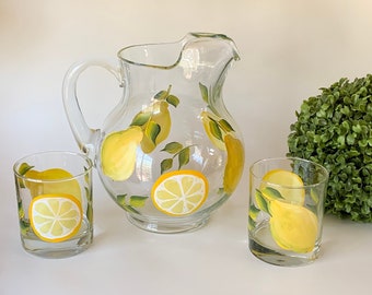 Lemonade glass pitcher set , summer wedding gift, step mom gift, whiskey glass, Mother’s Day gift basket, pitcher, godmother gift