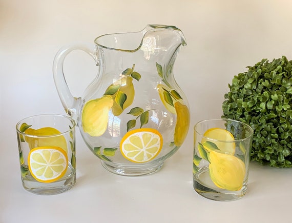 Lemonade Glass Pitcher Set , Summer Wedding Gift, Step Mom Gift