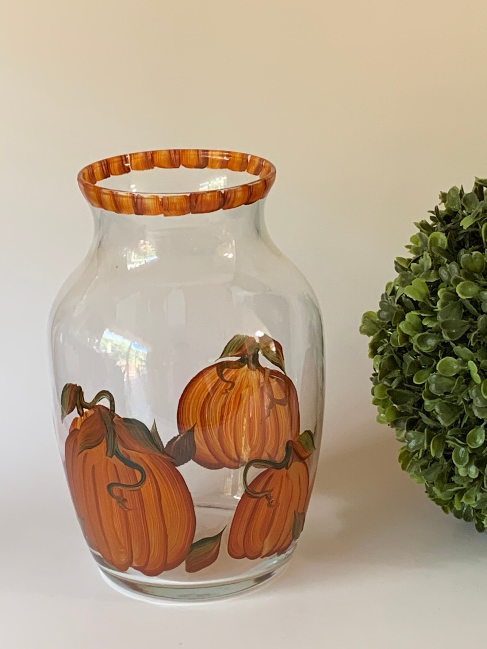 Painted glass pumpkin flower vase autumn table decor fall Etsy