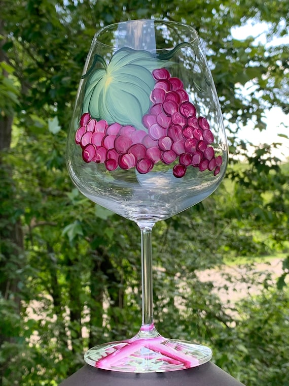 Oversized wine glass with hand painted grapes Fathers Day Etsy