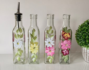 Painted olive oil bottle daisies butterflies, spring summer soap dispenser, soap dish, vinegar dispenser, liquid soap dispenser mom gift