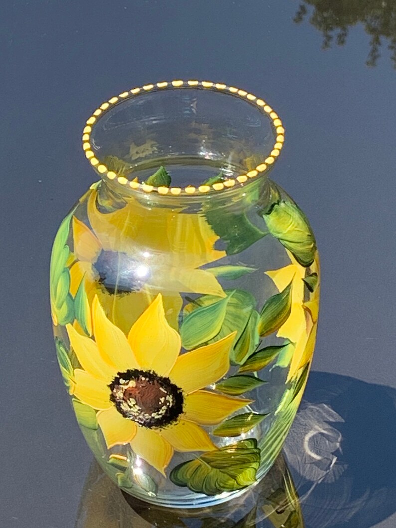 Hand Painted Sunflowers Glass Vase Flowers Vase Gift - Etsy
