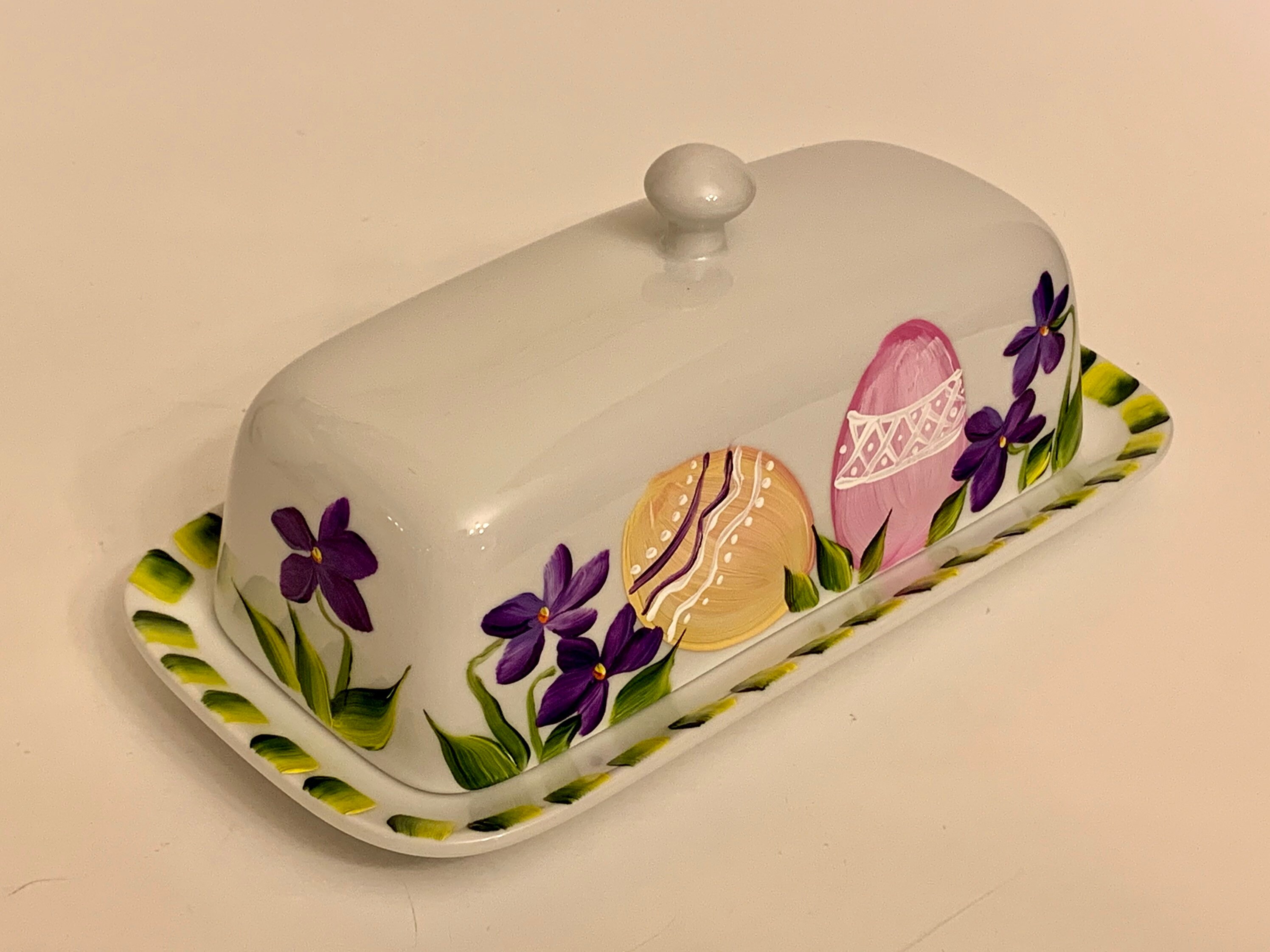 Butter dish hand painted violets ceramic butter dish covered Etsy