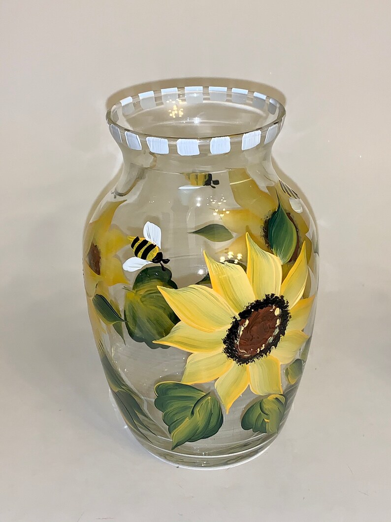 Painted Glass Vase With Sunflowers and Bees. Etsy
