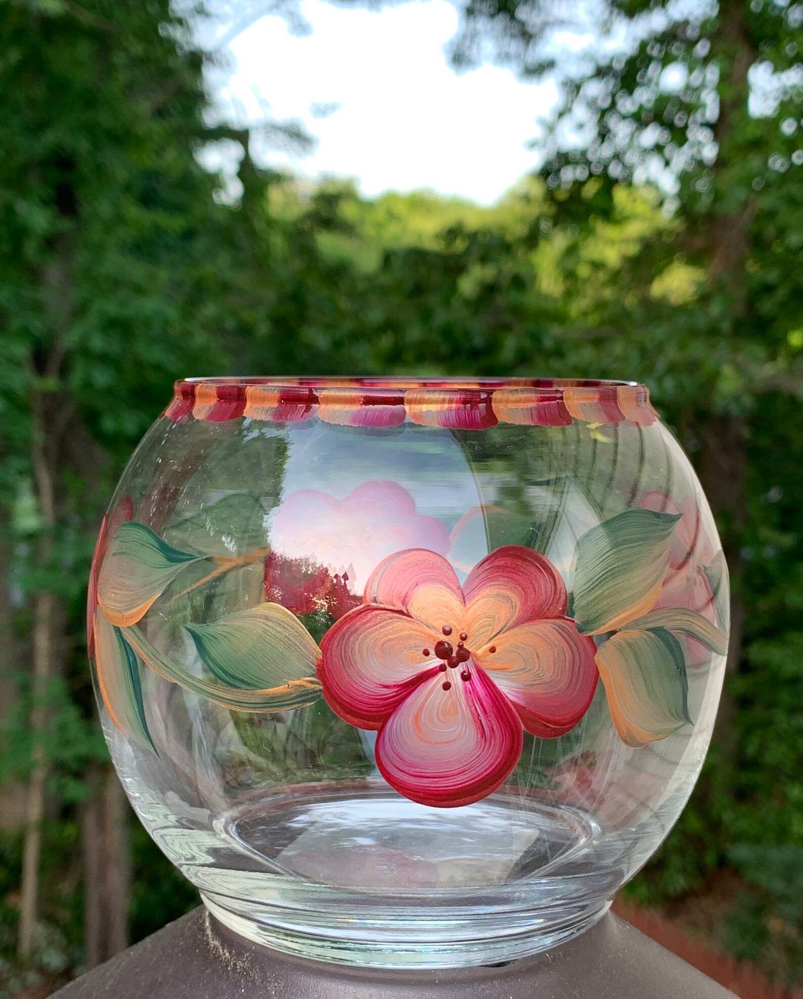 Hand Painted Glass Flower Candle Holder Potpourri Dish Etsy